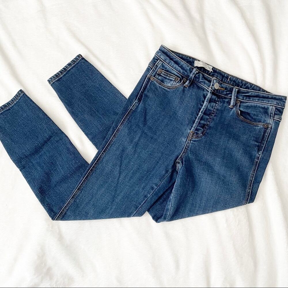 Free People high rise skinny jeans blue denim size 27 cropped button fly